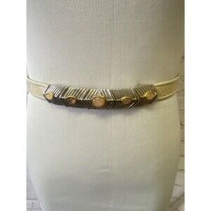 Judith Lieber Snakeskin Off White Pink Stones Silver Tone Belt Adjustable Size